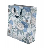 Blue Frosted Christmas Floral Print Medium Gift Bag